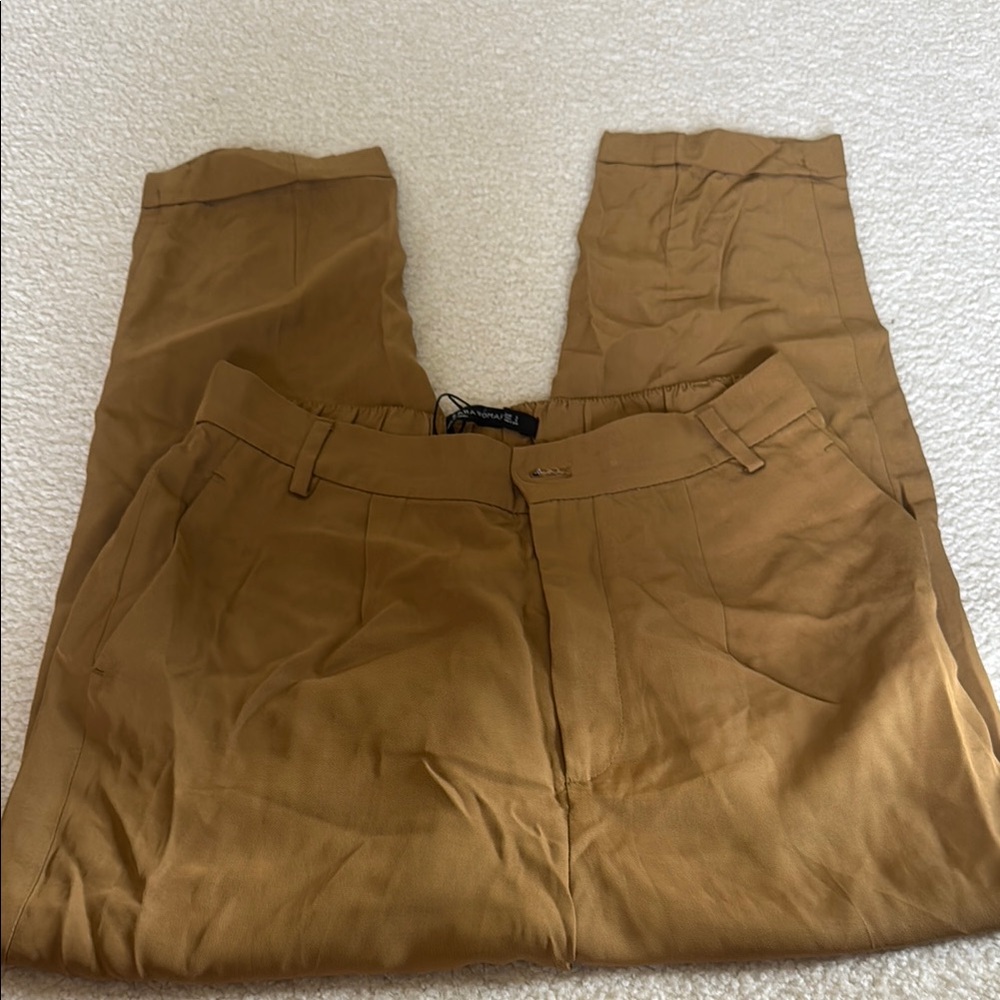 Zara Brown Chinos Flat Front Cotton Blend